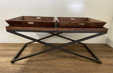 Modern Black Iron X Leg Wood Tray Coffee Table