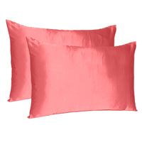 Coral Dreamy Set of 2 Silky Satin Queen Pillowcases
