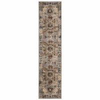 2? x 8? Gray and Rust Distressed Medallion Runner Rug