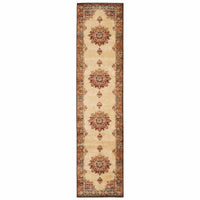 2? x 8? Gold and Orage Floral MedallionRunner Rug