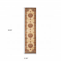 2? x 8? Gold and Orage Floral MedallionRunner Rug