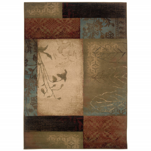 2? x 3? Beige and Brown Floral Block Pattern Scatter Rug