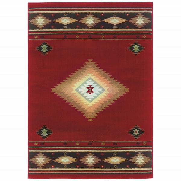 2? x 3? Red and Beige Ikat Pattern Scatter Rug