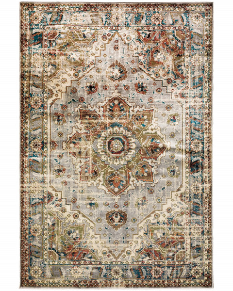 4? x 6? Gray and Rust Distressed Medallion Area Rug