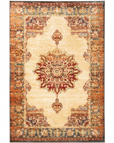 4? x 6? Gold and Orage Floral MedallionArea Rug