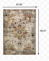 5? x 7? Gray and Rust Distressed Medallion Area Rug