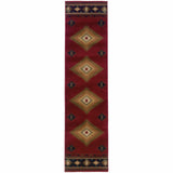 2? x 8? Red and Beige Ikat Pattern Runner Rug