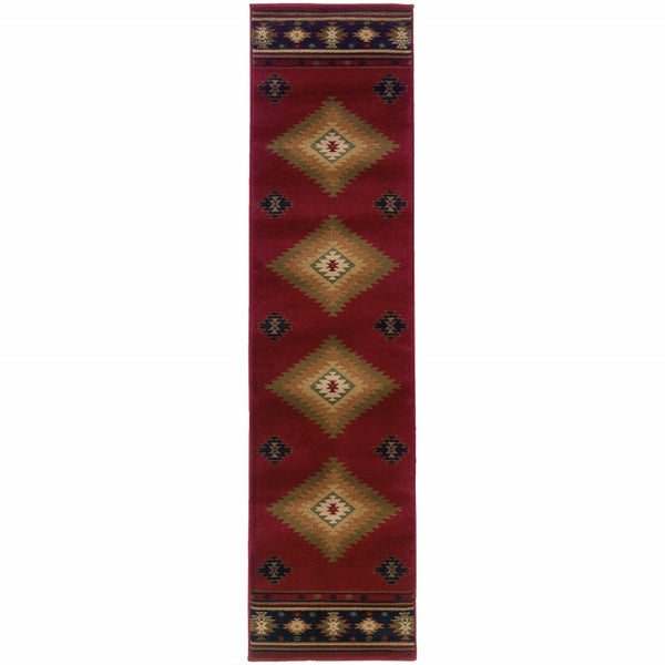 2? x 8? Red and Beige Ikat Pattern Runner Rug