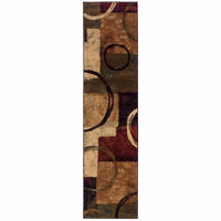2? x 8? Brown and Black Abstract Geometric Runner Rug