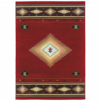 4? x 6? Red and Beige Ikat Pattern Area Rug