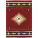 4? x 6? Red and Beige Ikat Pattern Area Rug