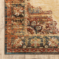 7? x 9? Gold and Orage Floral MedallionArea Rug