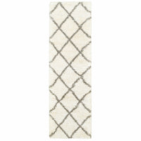 2? x 8? Ivory and Gray Geometric Lattice Runner Rug