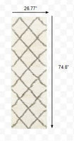 2? x 8? Ivory and Gray Geometric Lattice Runner Rug