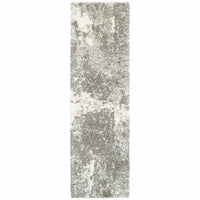 2? x 8? Gray and Ivory Distressed Abstract Runner Rug