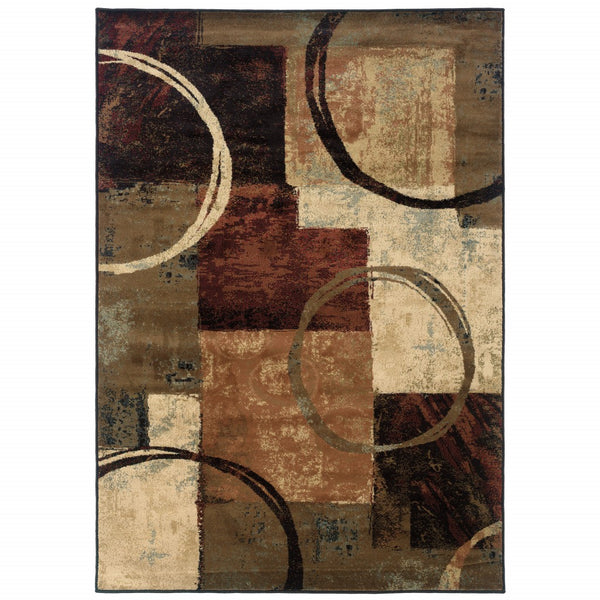 5? x 8? Brown and Black Abstract Geometric Area Rug