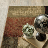 7? x 10? Beige and Brown Floral Block Pattern Area Rug
