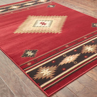 7? x 10? Red and Beige Ikat Pattern Area Rug