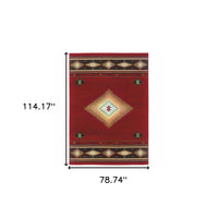 7? x 10? Red and Beige Ikat Pattern Area Rug