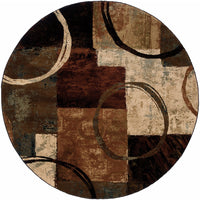 8? Round Brown and Black Abstract Geometric Area Rug