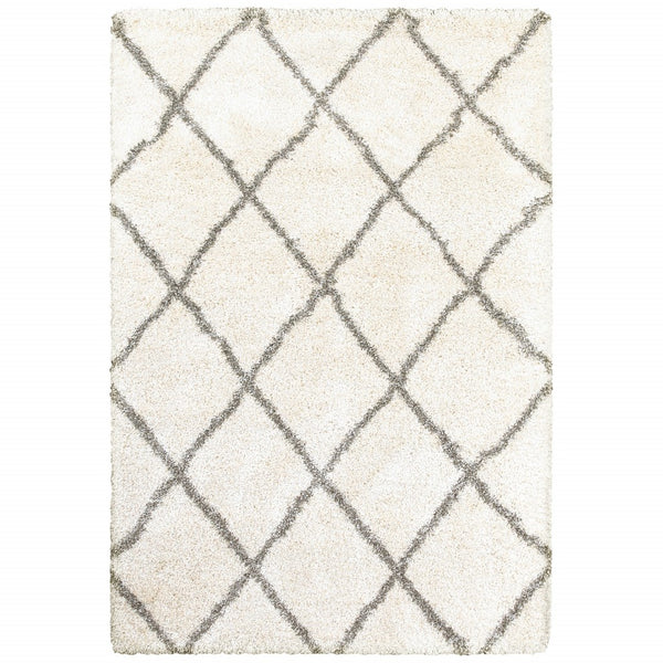 7? x 10? Ivory and Gray Geometric Lattice Area Rug