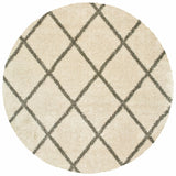 8? Round Ivory and Gray Geometric Lattice Area Rug