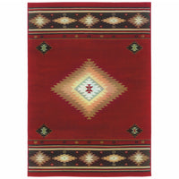 10? x 13? Red and Beige Ikat Pattern Area Rug
