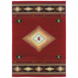 10? x 13? Red and Beige Ikat Pattern Area Rug