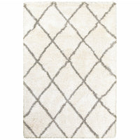 10? x 13? Ivory and Gray Geometric Lattice Area Rug