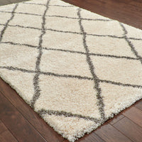 10? x 13? Ivory and Gray Geometric Lattice Area Rug