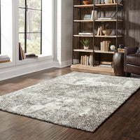 10? x 13? Gray and Ivory Distressed Abstract Area Rug