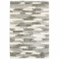 10? x 13? Gray and Ivory Geometric Pattern Area Rug