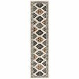 2? x 8? Abstract Ivory and Gray Geometric Indoor Runner Rug