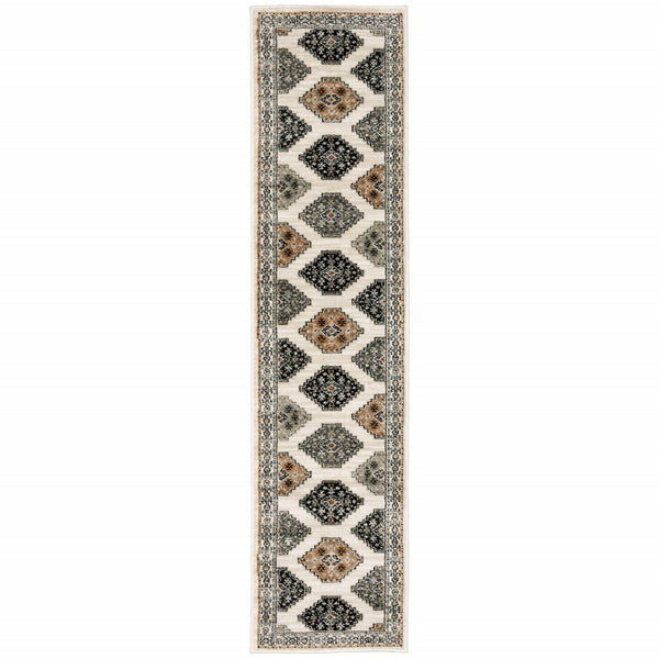 2? x 8? Abstract Ivory and Gray Geometric Indoor Runner Rug