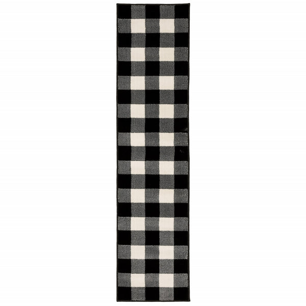 2? x 8? Monochromatic Gingham Pattern Indoor Runner Rug