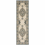 2? x 7? Vintage Beige and Blue Indoor Runner Rug