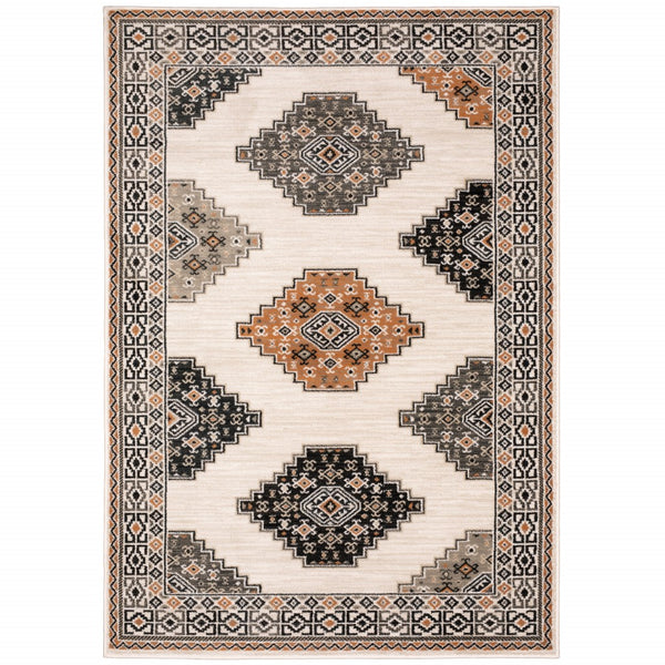 5? x 7? Abstract Ivory and Gray Geometric Indoor Area Rug