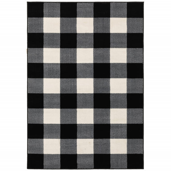 5? x 7? Monochromatic Gingham Pattern Indoor Area Rug