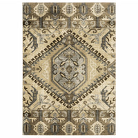 5? x 8? Tan and Gold Central Medallion Indoor Area Rug