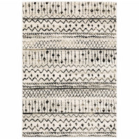 7? x 9? Ivory and Black Eclectic Patterns Indoor Area Rug