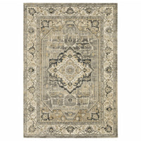 7? x 10? Beige and Gray Traditional Medallion Indoor Area Rug