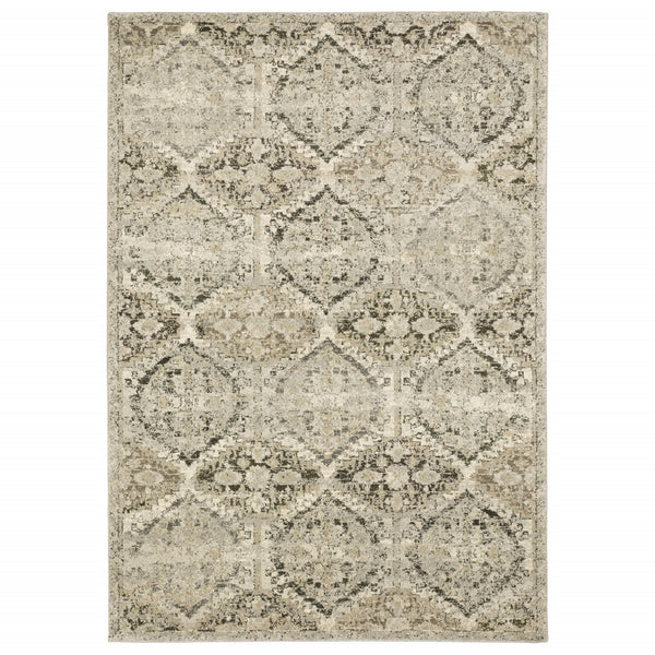 7? x 10? Ivory and Gray Floral Trellis Indoor Area Rug