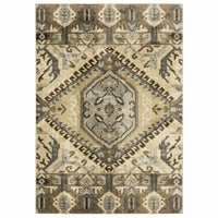 10? x 13? Tan and Gold Central Medallion Indoor Area Rug