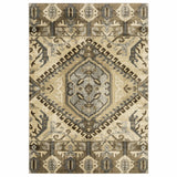 10? x 13? Tan and Gold Central Medallion Indoor Area Rug