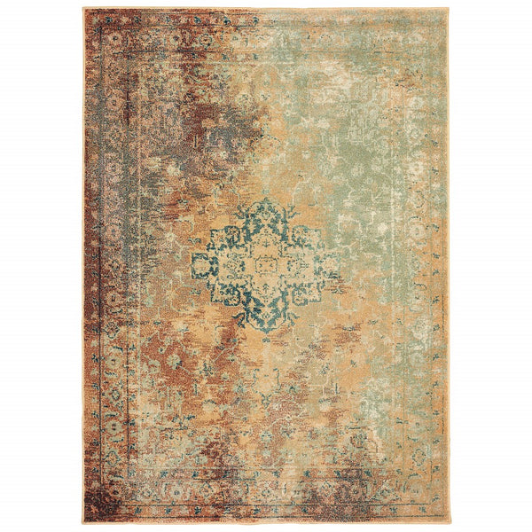 5? x 8? Brown and Gold Medallion Indoor Area Rug