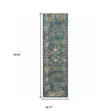 2? x 8? Peacock Blue and Ivory Indoor Runner Rug