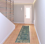 2? x 8? Peacock Blue and Ivory Indoor Runner Rug