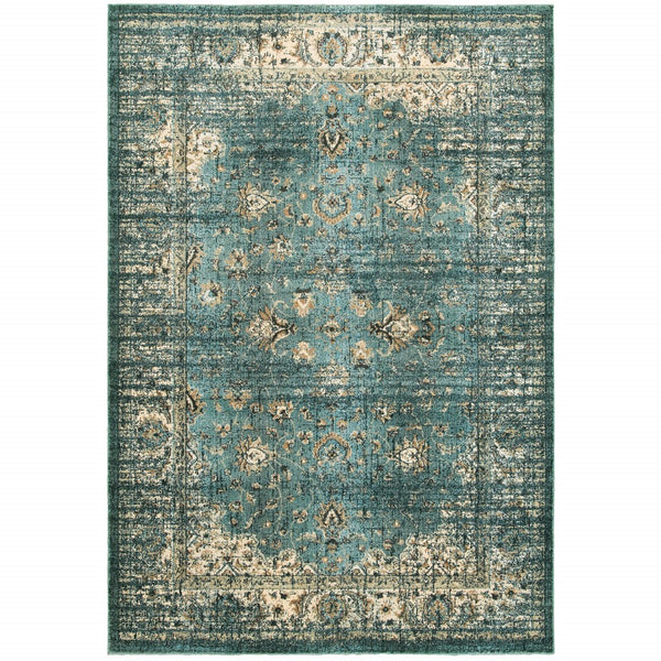 4? x 6? Peacock Blue and Ivory Indoor Area Rug