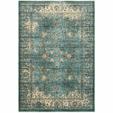 5? x 8? Peacock Blue and Ivory  Indoor Area Rug
