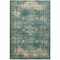 8? x 11? Peacock Blue and Ivory Indoor Area Rug